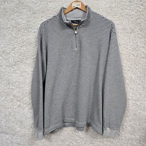 Rodd & Gunn Pullover Men 2XL Grey Striped Quarter Zip 100% Cotton Preppy Classic